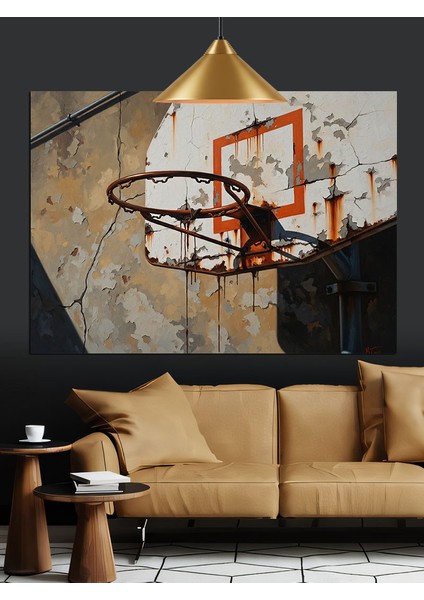 Sert Basketbol Potası Figürü Dekoratif Kanvas - Mdf Ahşap Tablo