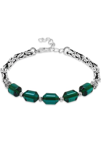 Kararmaz Metal Kral Zincirli Beyaz Dorika Top Süslemeli Turkuaz Ateş Kehribar Erkek Bileklik