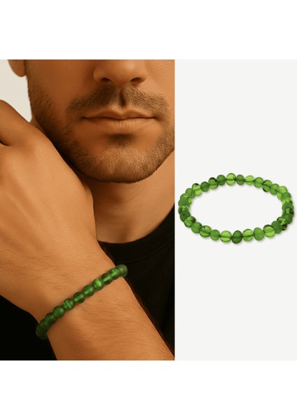 Zümrüt Yeşili Tekerlek Kesim Doğal Damla Kehribar Erkek Bileklik modelleri