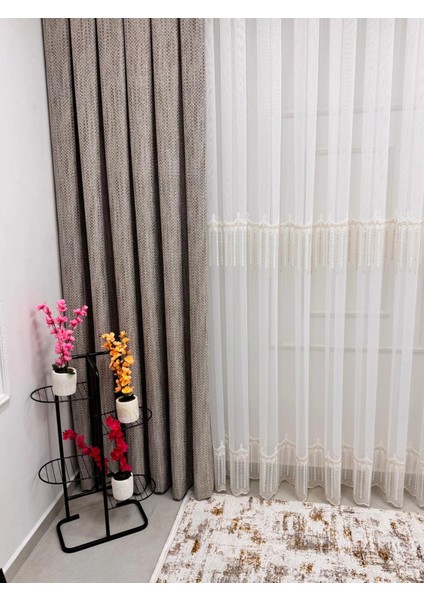 Nivemeshome 400 Diana Şönil Dokuma Vizon 1/3 Pile Fon Perde Apm fırsatları