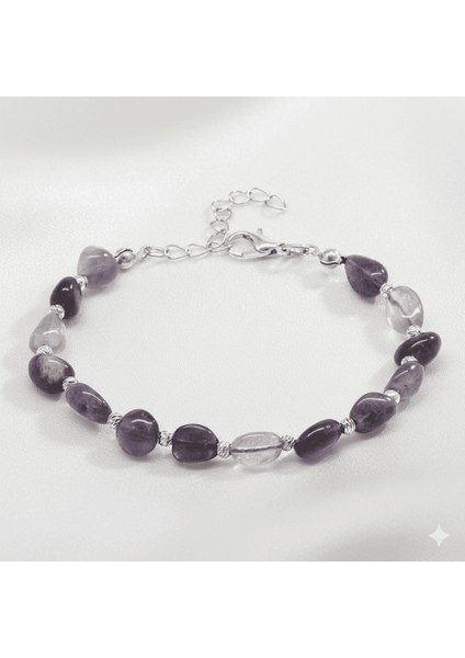 Gümüş Renk Metal Zincirli Dorika Top Süslemeli Amorf Ametist Doğaltaş Erkek Bileklik fırsatları