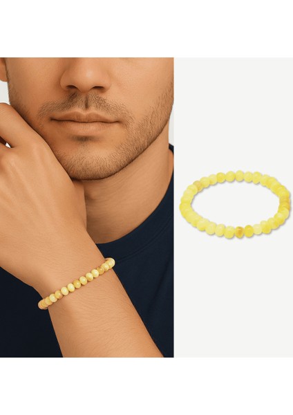 Sarı Beyaz Renk Natural Form Doğal Damla Kehribar Erkek Bileklik modelleri