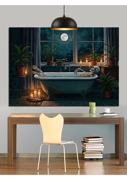 Iskeletin Banyo Keyfi Dekoratif Kanvas - Mdf Ahşap Tablo