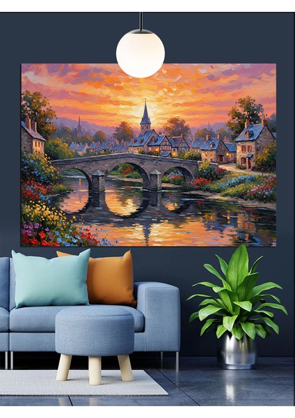 Köprü Şehir Manzarası Işık Dekoratif Kanvas - Mdf Ahşap Tablo