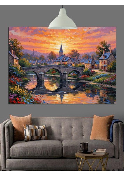 Köprü Şehir Manzarası Işık Dekoratif Kanvas - Mdf Ahşap Tablo fırsatları