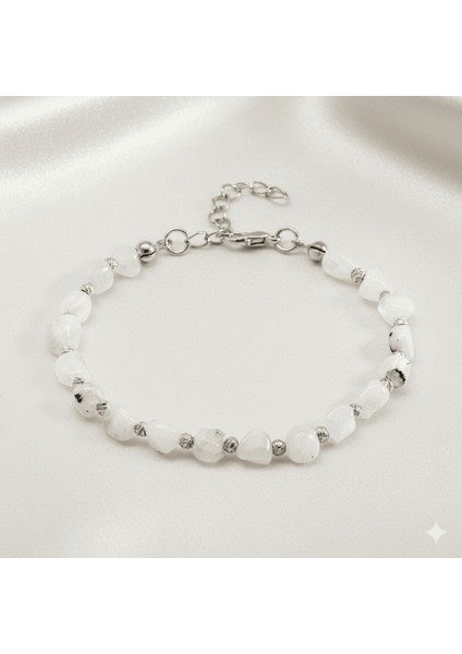 Gümüş Renk Metal Zincirli Dorika Top Süslemeli Amorf Ay Taşı Doğaltaş Erkek Bileklik fırsatları