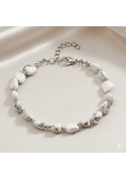 Gümüş Renk Metal Zincirli Dorika Top Süslemeli Amorf Havlit Doğaltaş Erkek Bileklik fırsatları