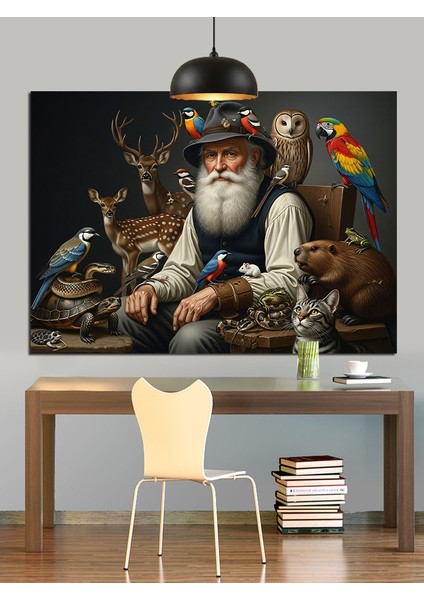 Yaşlı Adam Hayvanlar Dekoratif Kanvas - Mdf Ahşap Tablo