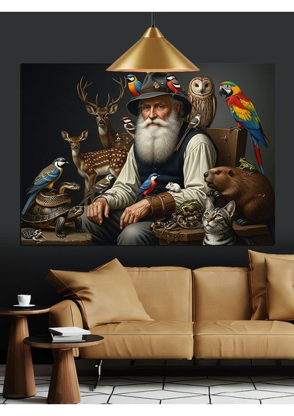 Yaşlı Adam Hayvanlar Dekoratif Kanvas - Mdf Ahşap Tablo modelleri