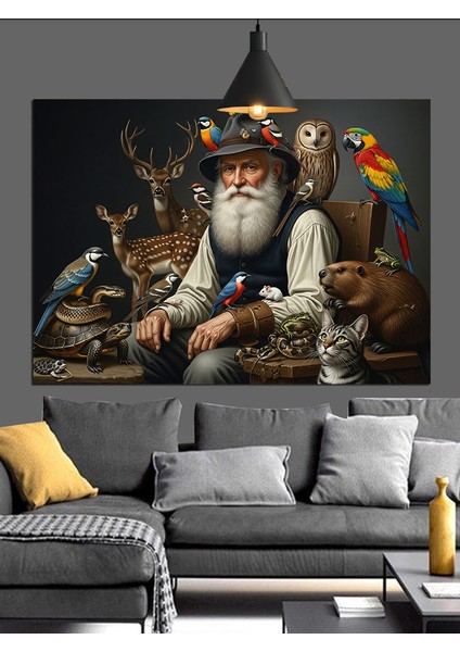 Yaşlı Adam Hayvanlar Dekoratif Kanvas - Mdf Ahşap Tablo fırsatları