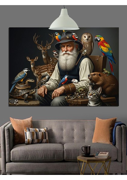 Yaşlı Adam Hayvanlar Dekoratif Kanvas - Mdf Ahşap Tablo indirimleri