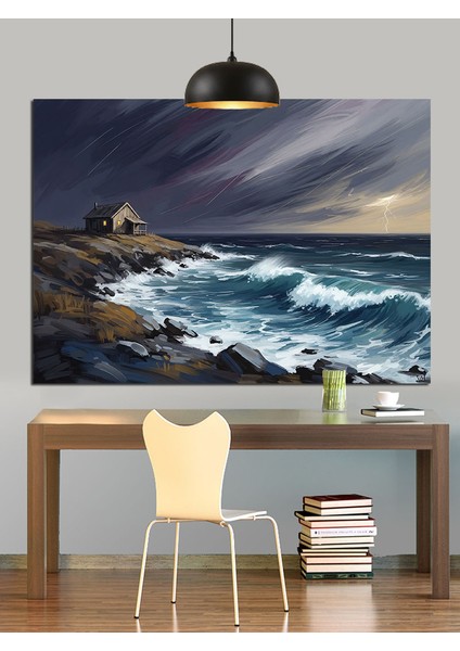 Fırtınalı Denizde Kayalıklar Dekoratif Kanvas - Mdf Ahşap Tablo fiyatları
