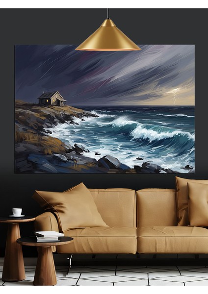Fırtınalı Denizde Kayalıklar Dekoratif Kanvas - Mdf Ahşap Tablo fırsatları