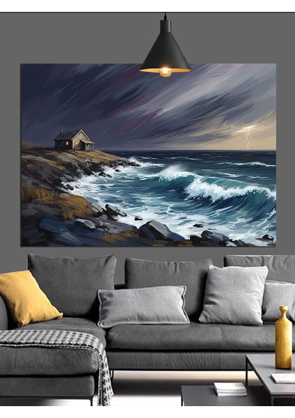 Fırtınalı Denizde Kayalıklar Dekoratif Kanvas - Mdf Ahşap Tablo indirimleri