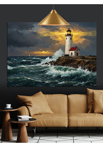 Deniz Feneri Fırtınalı Deniz Dekoratif Kanvas - Mdf Ahşap Tablo fiyatları