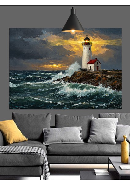Deniz Feneri Fırtınalı Deniz Dekoratif Kanvas - Mdf Ahşap Tablo modelleri