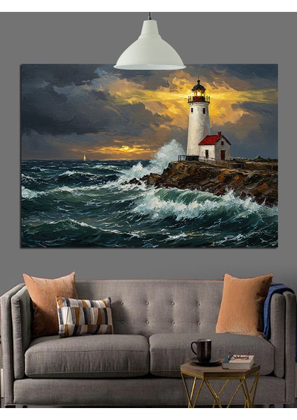 Deniz Feneri Fırtınalı Deniz Dekoratif Kanvas - Mdf Ahşap Tablo fırsatları