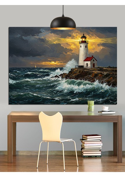Deniz Feneri Fırtınalı Deniz Dekoratif Kanvas - Mdf Ahşap Tablo indirimleri