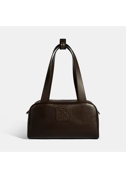 Kadın Koyu Kahve Monogram Logolu Deri Omuz Çantası fiyatları