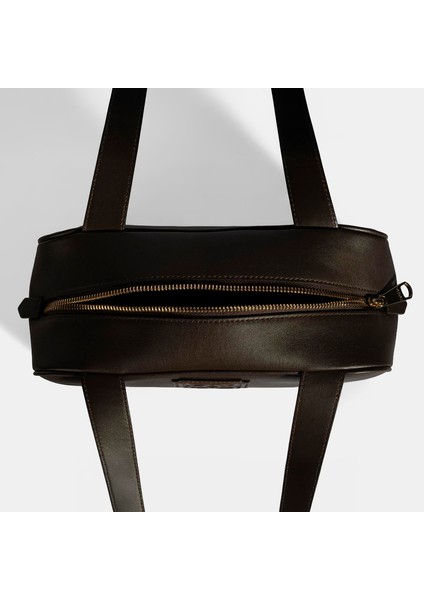 Kadın Koyu Kahve Monogram Logolu Deri Omuz Çantası