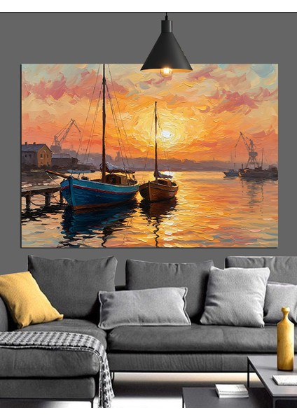Denizde Bağlı Yelkenli Tekne Dekoratif Kanvas - Mdf Ahşap Tablo