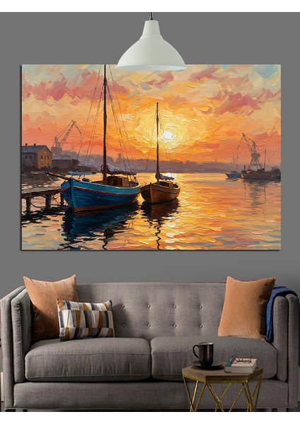 Denizde Bağlı Yelkenli Tekne Dekoratif Kanvas - Mdf Ahşap Tablo fiyatları