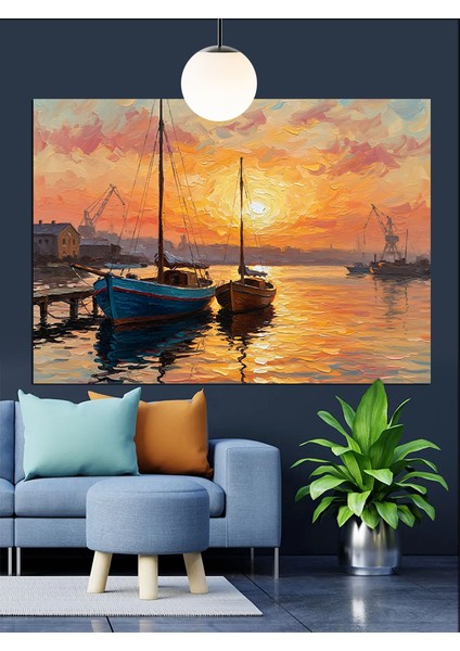 Denizde Bağlı Yelkenli Tekne Dekoratif Kanvas - Mdf Ahşap Tablo fırsatları