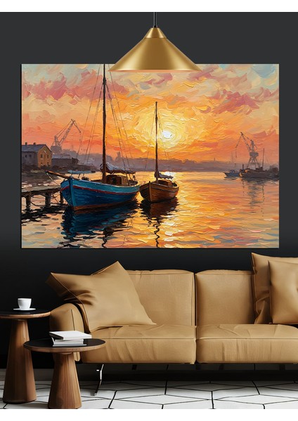 Denizde Bağlı Yelkenli Tekne Dekoratif Kanvas - Mdf Ahşap Tablo indirimleri