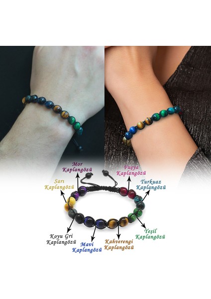 Makrome Örgülü Küre Kesim Çoklu Kaplan Gözü Doğaltaş Kombinli Kadın Erkek Enerji Bilekliği 2 Li Set fiyatları