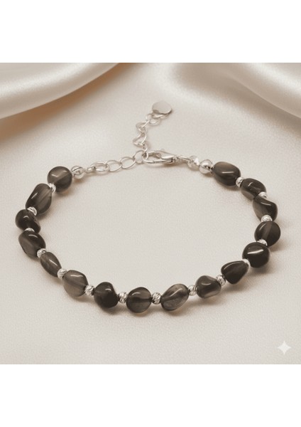 Gümüş Renk Metal Zincirli Dorika Top Süslemeli Amorf Dumanlı Kuvars Doğaltaş Erkek Bileklik fırsatları