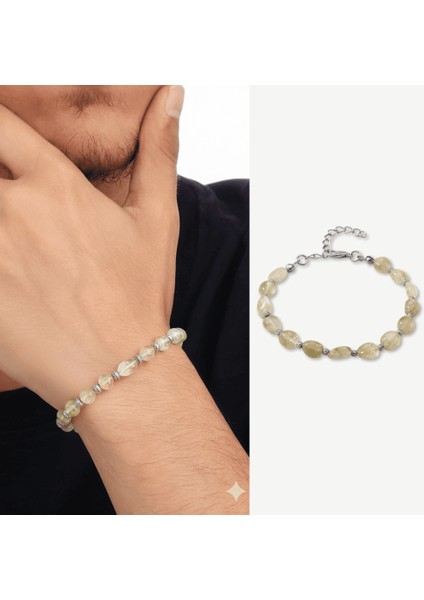 Gümüş Renk Metal Zincirli Dorika Top Süslemeli Amorf Sitrin Doğaltaş Erkek Bileklik fiyatları