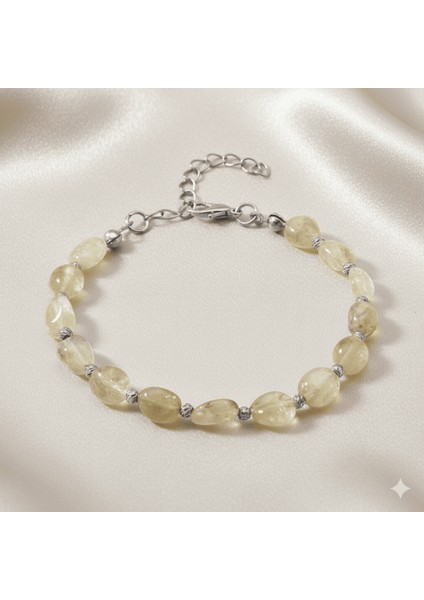 Gümüş Renk Metal Zincirli Dorika Top Süslemeli Amorf Sitrin Doğaltaş Erkek Bileklik fırsatları