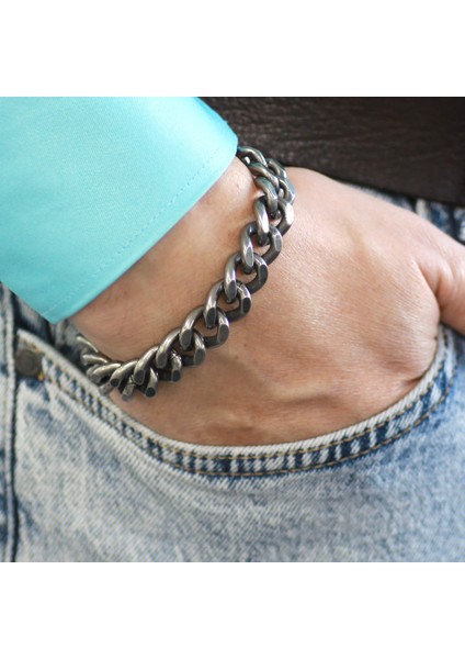 Eskitme Renk Gurmet Zincirli Modern Tasarım Erkek Çelik Bileklik modelleri