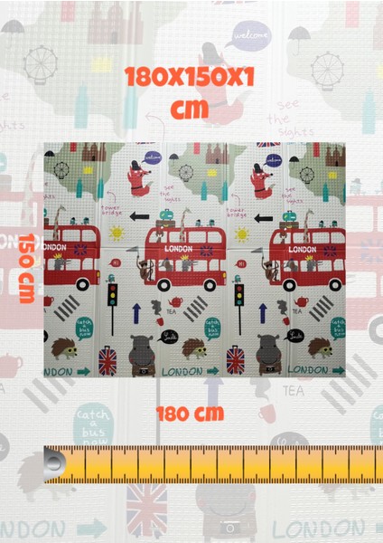Katlanabilir Çift Taraflı Eğitici Çocuk Oyun Matı, Halısı 180X150 (Taşıma Çantalı)-London fırsatları