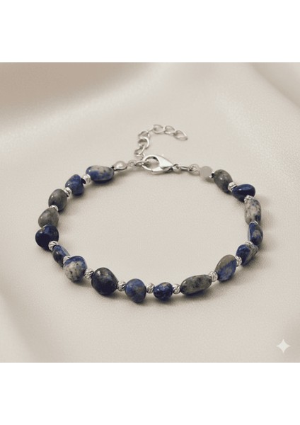 Gümüş Renk Metal Zincirli Dorika Top Süslemeli Amorf Lapis Doğaltaş Erkek Bileklik fırsatları