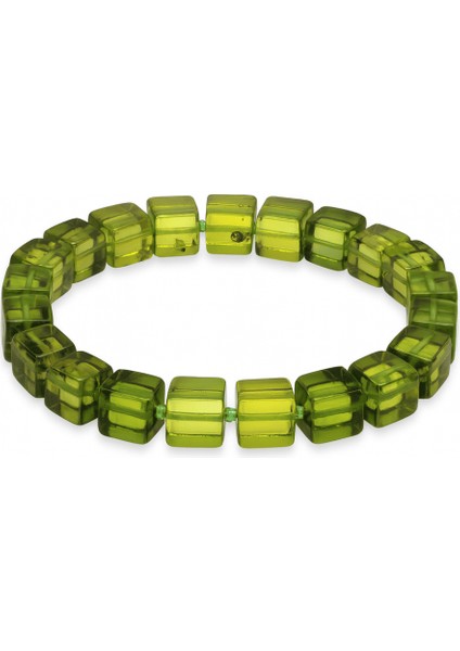 Su Yeşili Küp Kesim Doğal Damla Kehribar Erkek Bileklik
