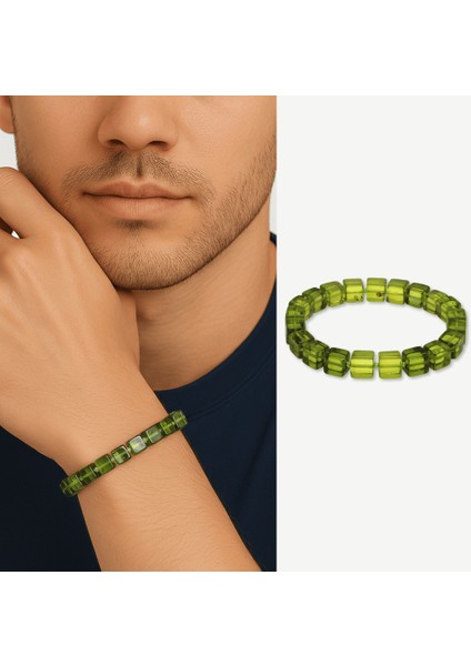 Su Yeşili Küp Kesim Doğal Damla Kehribar Erkek Bileklik modelleri
