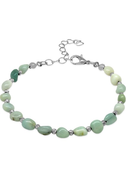 Gümüş Renk Metal Zincirli Dorika Top Süslemeli Amorf Amazonit Doğaltaş Erkek Bileklik