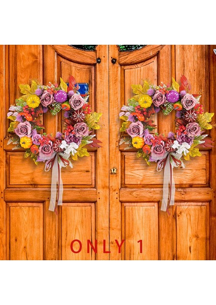 Sonbahar Dekoru - Çiçek Açan Ipek Gülü ile Ön Kapı Için Sonbahar Çelenkleri, Hayat Benzeri Sonbahar Balkabağı Mor Çilek ve Yay (Yurt Dışından) indirimleri