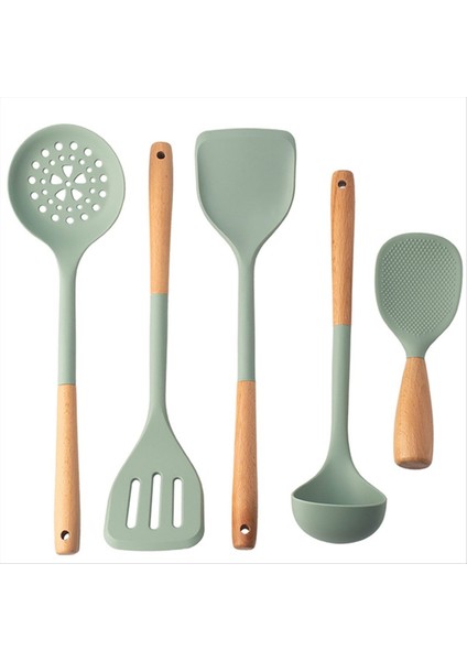 5pcs Silikon Mutfak Mutfak Mekanları Ahşap Saplı Yapışmaz Spatula Pişirme Seti Kızartma Spatula Kepçe Pirinç Kaşığı (Yurt Dışından) fiyatları