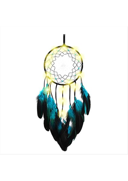 1set Dreamcatcher LED Lamba ile Tüylü Mavi Ağaç, El Yapımı Kızılderililer Duvar Asma Deco Için Geleneksel Dairesel Ağ (Yurt Dışından)
