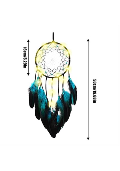 1set Dreamcatcher LED Lamba ile Tüylü Mavi Ağaç, El Yapımı Kızılderililer Duvar Asma Deco Için Geleneksel Dairesel Ağ (Yurt Dışından) modelleri