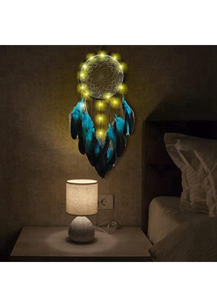 1set Dreamcatcher LED Lamba ile Tüylü Mavi Ağaç, El Yapımı Kızılderililer Duvar Asma Deco Için Geleneksel Dairesel Ağ (Yurt Dışından) indirimleri