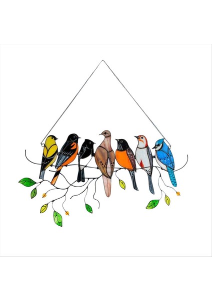 Bir Tel Üzerinde Çok Renkli Kuşlar Yüksek Lekeli Bahçe Suncatcher Kuşlar Askıda Şube Suncatchers Kolye Evi, B (Yurt Dışından)