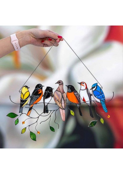 Bir Tel Üzerinde Çok Renkli Kuşlar Yüksek Lekeli Bahçe Suncatcher Kuşlar Askıda Şube Suncatchers Kolye Evi, B (Yurt Dışından) modelleri