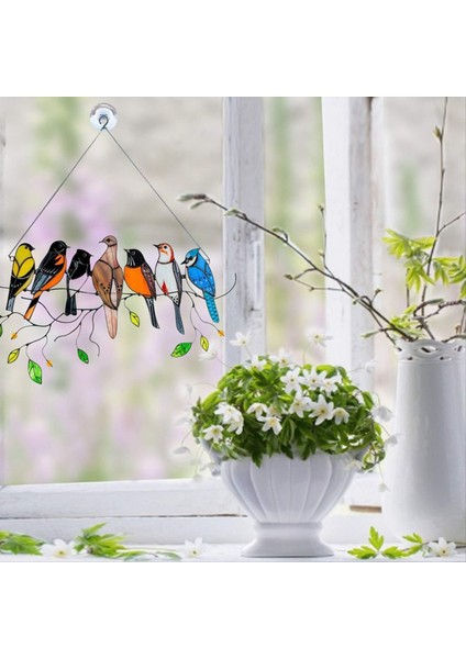 Bir Tel Üzerinde Çok Renkli Kuşlar Yüksek Lekeli Bahçe Suncatcher Kuşlar Askıda Şube Suncatchers Kolye Evi, B (Yurt Dışından) indirimleri