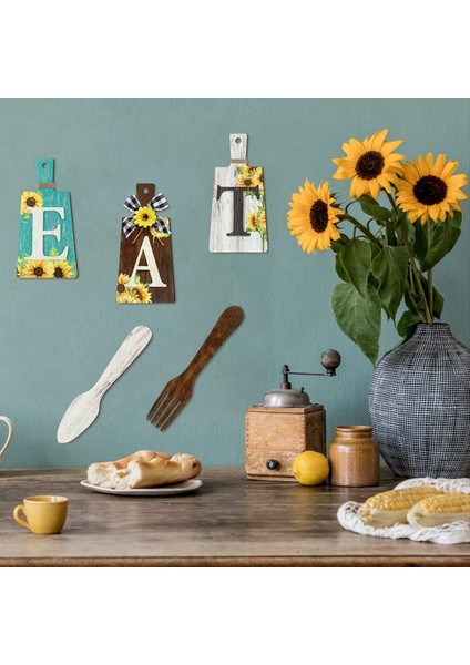 Kesme Tahtası Yemek Işareti Seti Asılı Sanat Mutfağı Yemek Işaret Çatal ve Kaşık Duvarı ve Mutfak Dekoru, C (Yurt Dışından) indirimleri