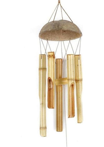1pcs Bambu Rüzgar Zil Açık Renk Beş Tüp Doğal Hindistan Cevizi Kabuğu Ahşap Bahçe ve Ev Asma Kapı Dekorasyonu (Yurt Dışından)