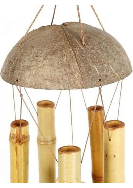 1pcs Bambu Rüzgar Zil Açık Renk Beş Tüp Doğal Hindistan Cevizi Kabuğu Ahşap Bahçe ve Ev Asma Kapı Dekorasyonu (Yurt Dışından) fırsatları