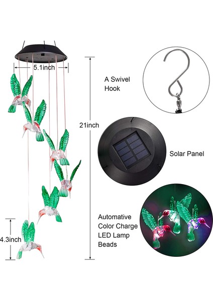 LED Güneş Sinek Kuşu Rüzgar Çanları Anneler Günü Doğum Günü Kadınlar Büyükanne En Iyi Hediyeler Kapalı Açık Dekor Yard Dekorasyonları (Yurt Dışından) fiyatları